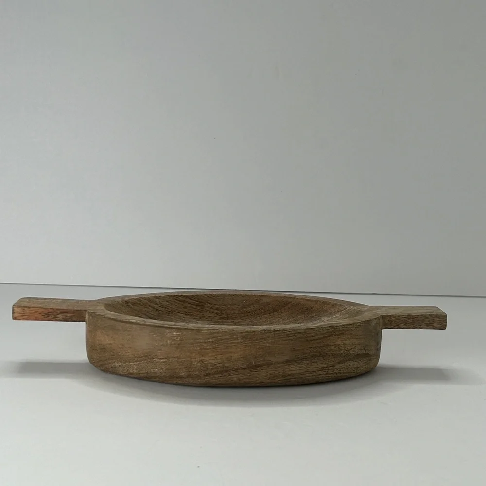 Vintage Pier One Wooden Oval Serving Bowl W/ Handles Nuts Crackers Key Holder